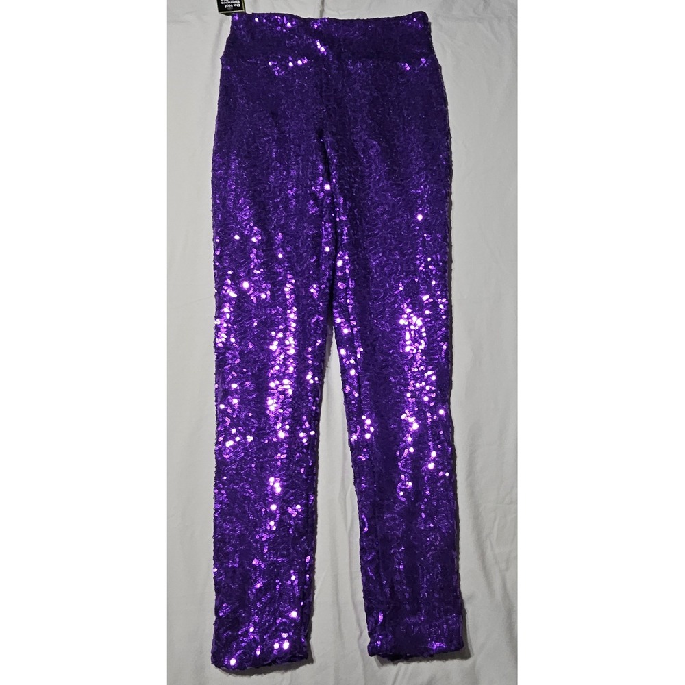 Tipsy Elves Sequin Leggings Women Medium Purple High Waist Party Disco Pants New